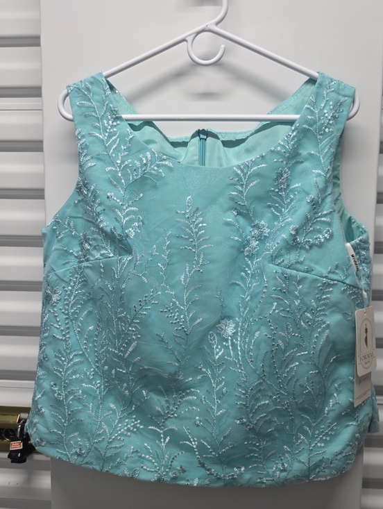 Tops - Teal Embroidered Sleeveless Top Evening Wear Women 16